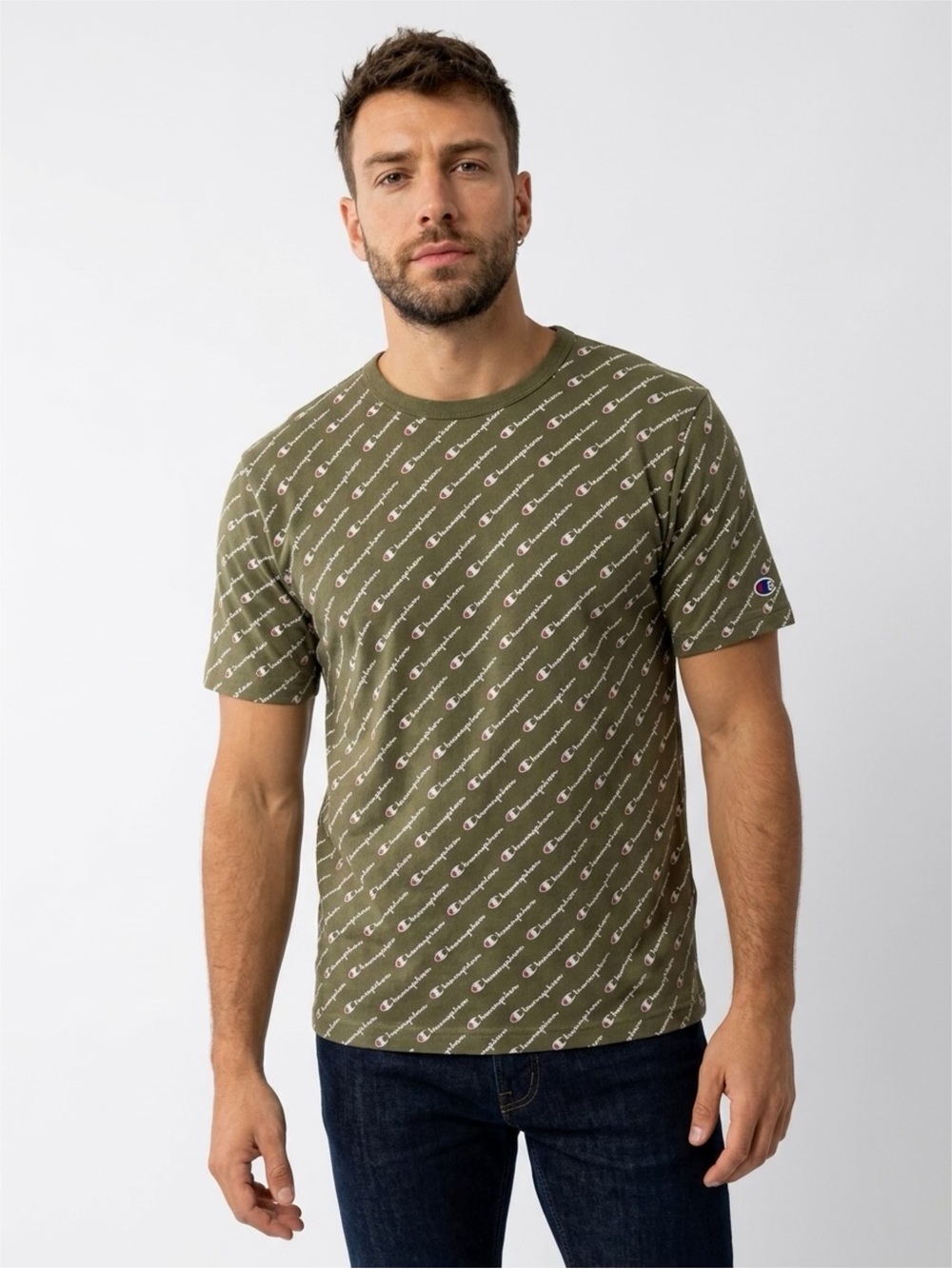 Champion Olive Green Allover Logo Short Sleeve Tee
